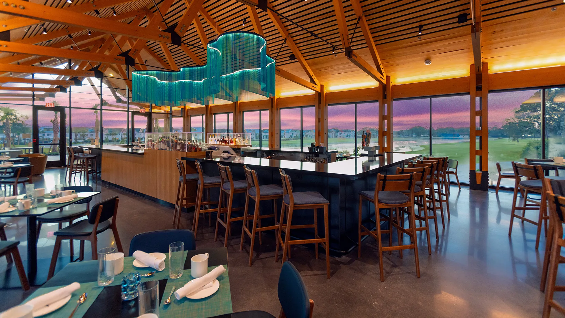 Twin View Restaurant & Bar Image of the interior of Twin View Restaurant and Bar at Evermore Orlando Resort.