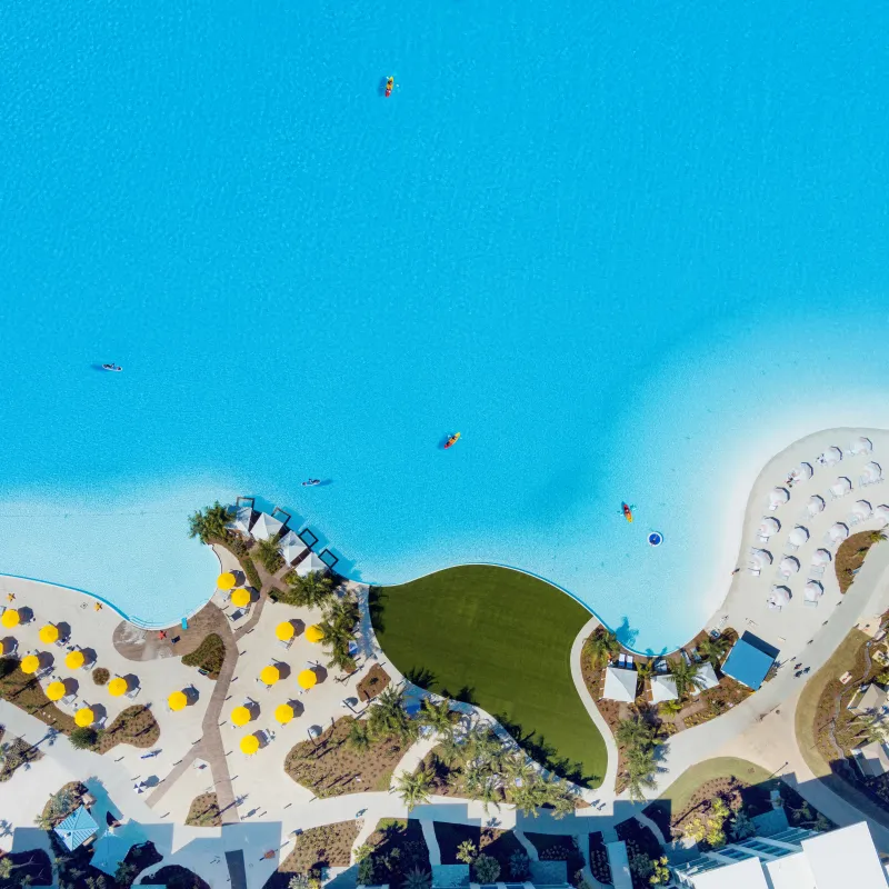 Bay aerial view with people in the water Bay aerial view with people in the water